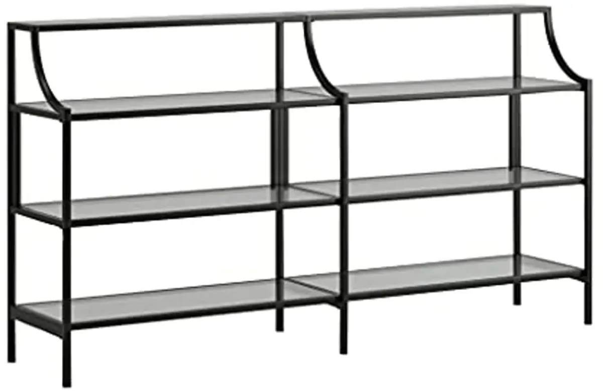 Sauder International Lux Console Table 5 Tier Modern Metal Multipurpose Sofa Table Bookcase with Glass Shelving, in Black