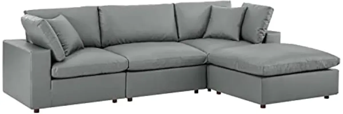 Modway Commix Down-Filled Overstuffed Vegan Leather 4-Piece Sectional Sofa