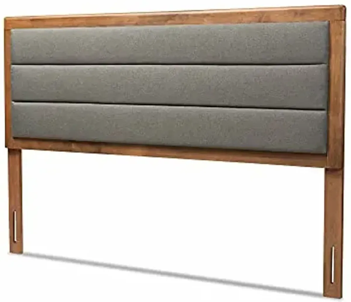 Baxton Studio Dexter Modern and Contemporary Dark Grey Fabric Upholstered and Walnut Brown Finished Wood Full Size Headboard