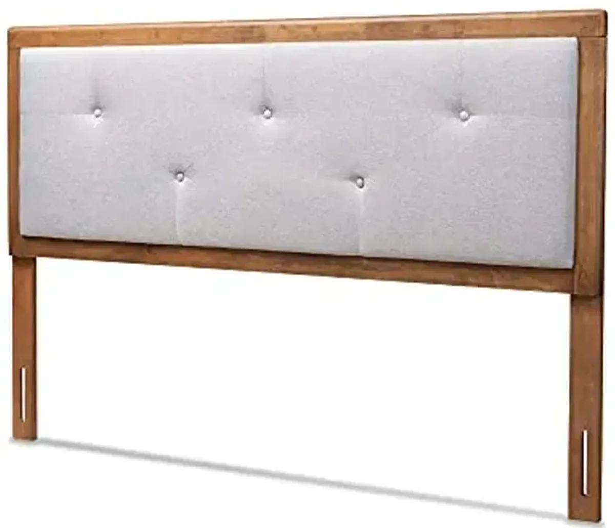 Baxton Studio Abner Modern and Contemporary Transitional Light Grey Fabric Upholstered and Walnut Brown Finished Wood Queen Size Headboard