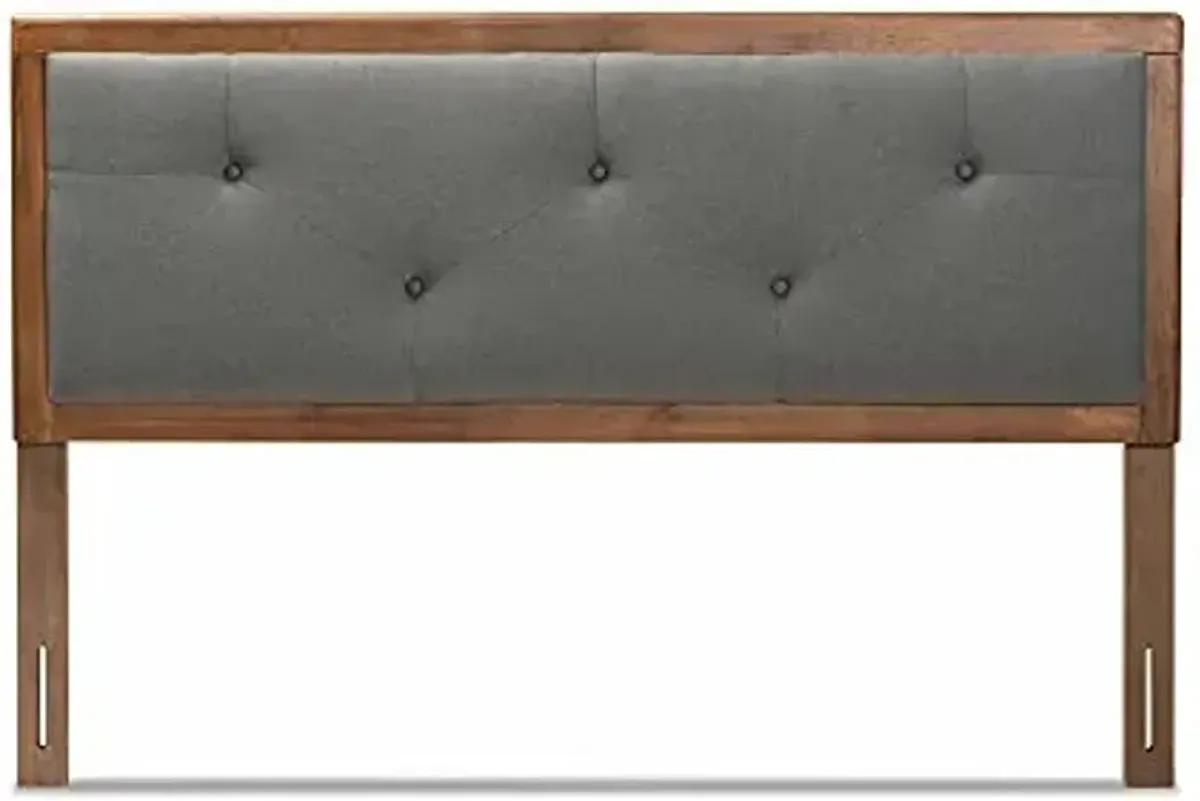 Baxton Studio Abner Modern and Contemporary Transitional Dark Grey Fabric Upholstered and Walnut Brown Finished Wood Full Size Headboard