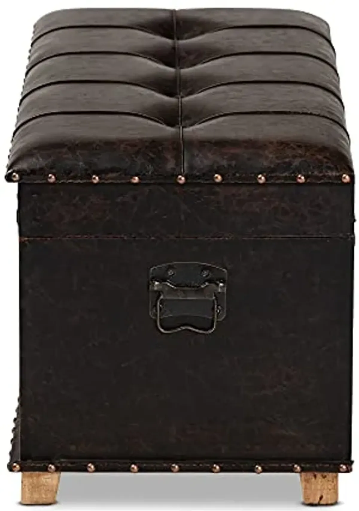 Baxton Studio Janna Rustic Transitional Dark Brown Faux Leather Upholstered and Oak Brown Finished Wood Storage Ottoman