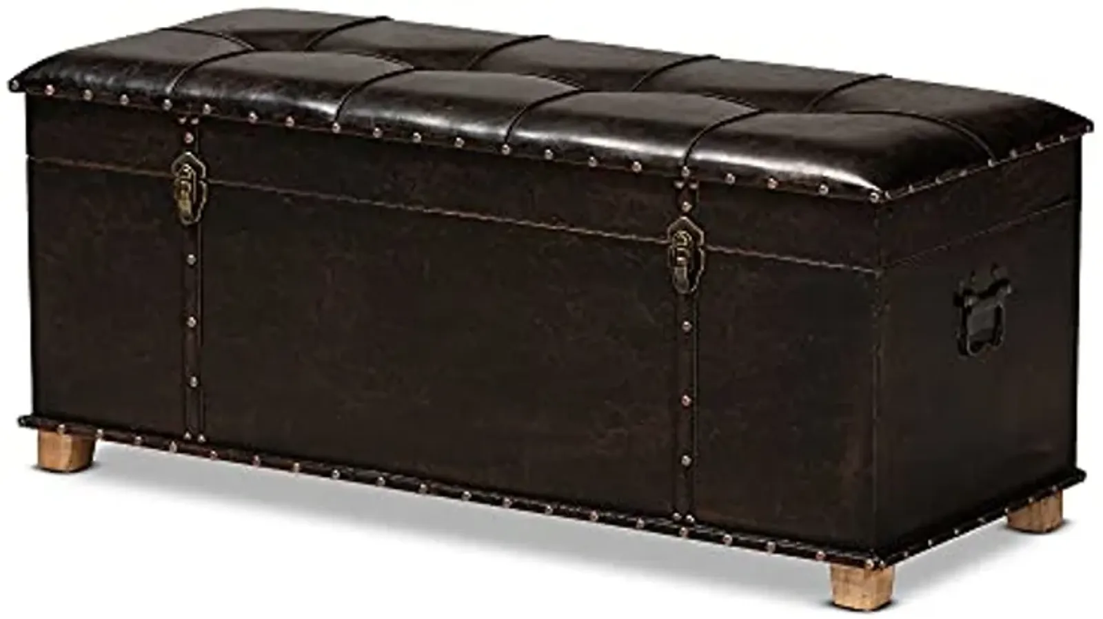 Baxton Studio Janna Rustic Transitional Dark Brown Faux Leather Upholstered and Oak Brown Finished Wood Storage Ottoman