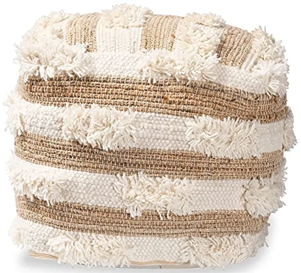 Baxton Studio Basque Modern and Contemporary Moroccan Inspired Natural and Ivory Handwoven Wool Blend Pouf Ottoman