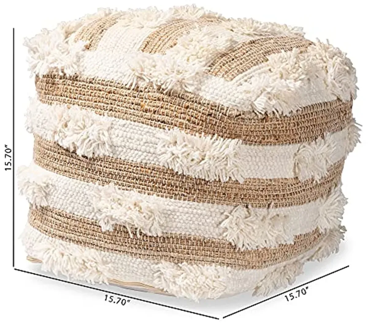 Baxton Studio Basque Modern and Contemporary Moroccan Inspired Natural and Ivory Handwoven Wool Blend Pouf Ottoman