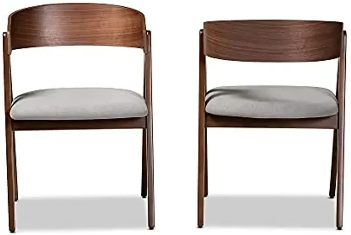 Baxton Studio Danton Dining Chair Grey Fabric Upholstered and Walnut Brown Finished Wood 2-Piece Dining Chair Set