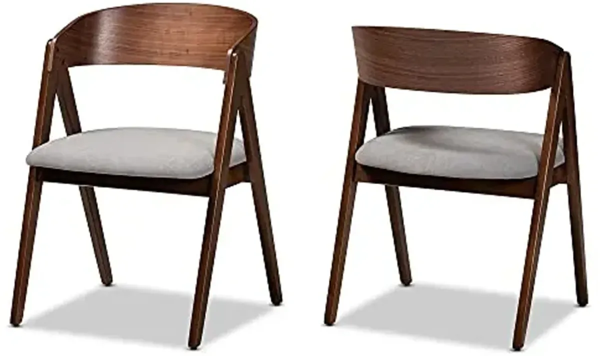 Baxton Studio Danton Dining Chair Grey Fabric Upholstered and Walnut Brown Finished Wood 2-Piece Dining Chair Set