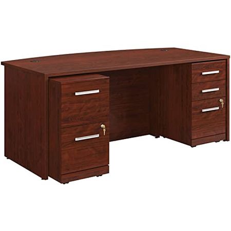 OfficeWorks by Sauder Affirm 72" Bow Desk 2&3drwr Ped Ste, L: 71.10" x W: 35.43" x H: 29.29", Classic Cherry Finish