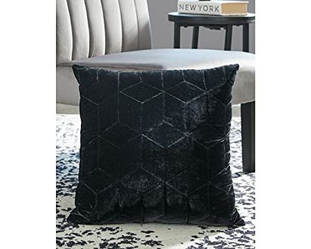 Signature Design by Ashley Darleigh Faux Velvet Geometric Throw Pillow, 20 x 20 Inches, Black