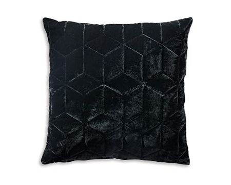 Signature Design by Ashley Darleigh Faux Velvet Geometric Throw Pillow, 20 x 20 Inches, Black