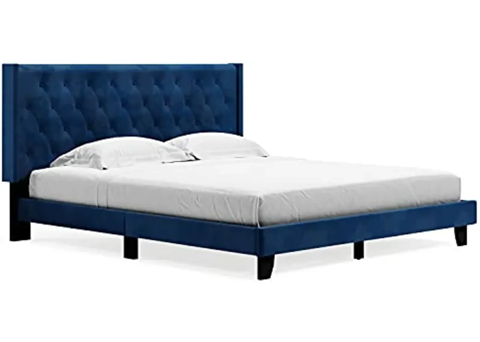 Signature Design by Ashley Vintasso Low Profile Tufted Upholstered Bed Frame, King, Blue