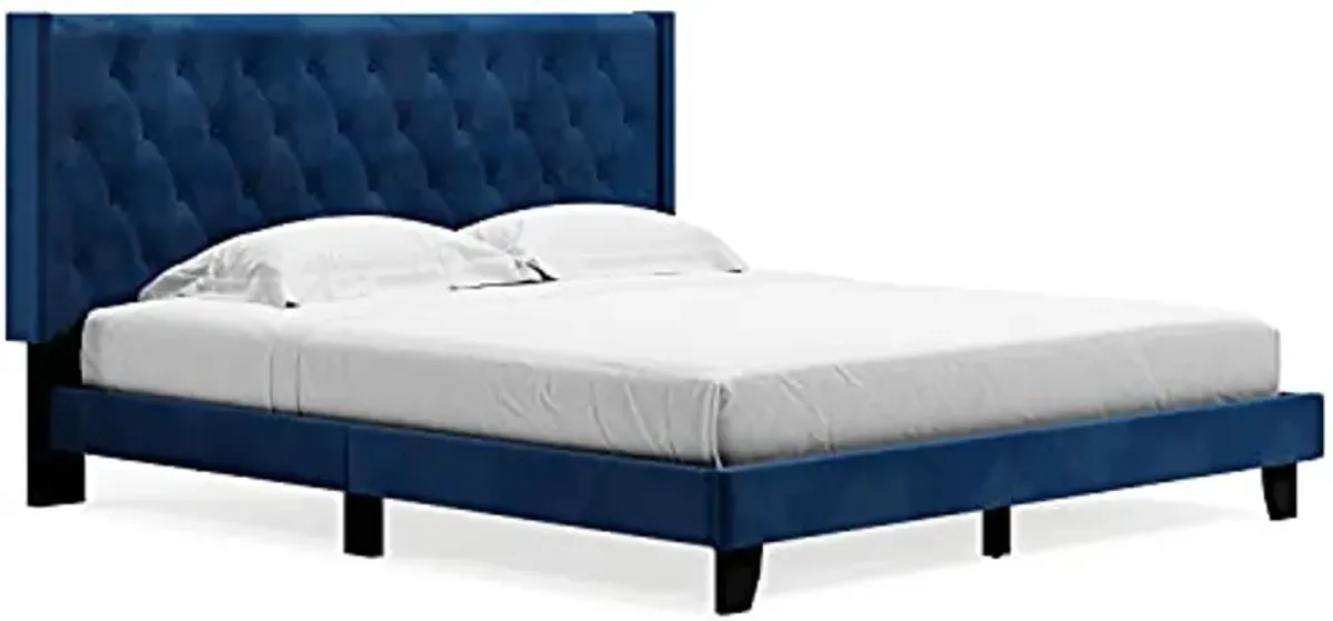 Signature Design by Ashley Vintasso Low Profile Tufted Upholstered Bed Frame, King, Blue