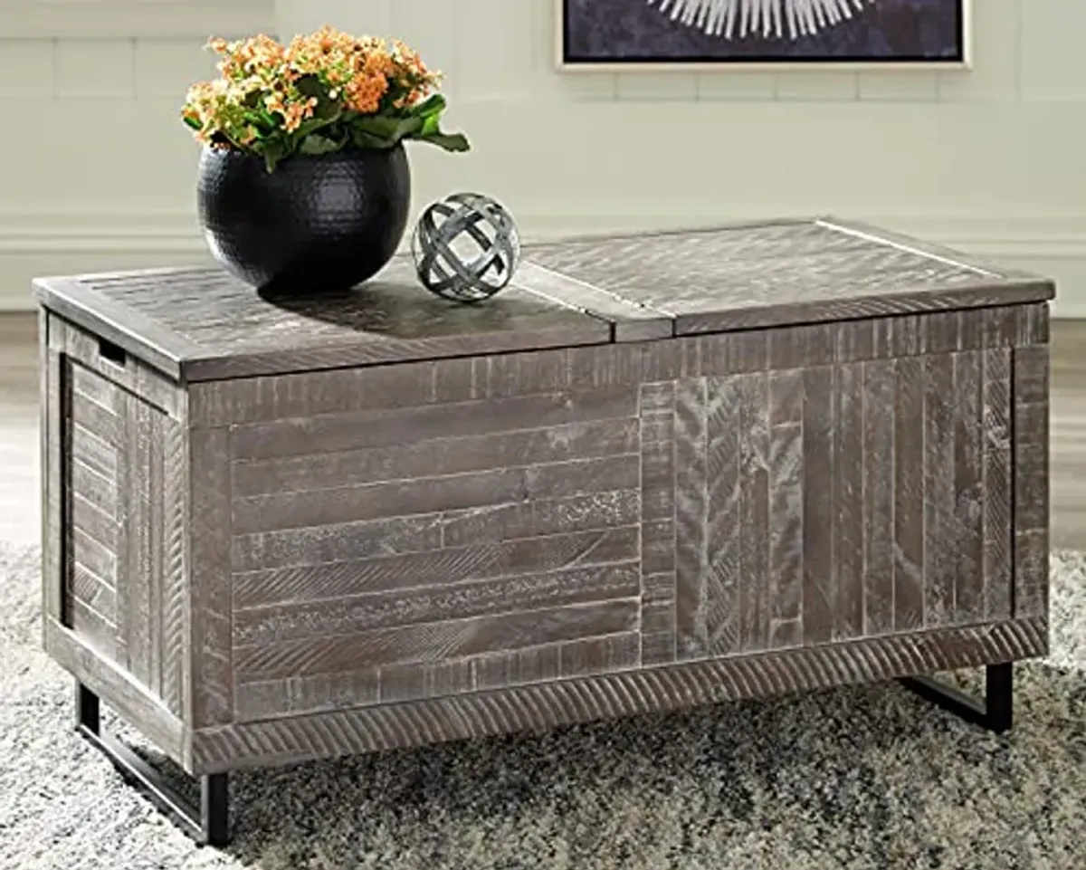 Signature Design by Ashley Coltport Storage Trunk or Coffee Table, Distressed Gray