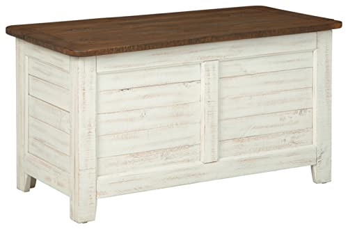 Signature Design by Ashley Dashbury Rustic Farmhouse Storage Trunk or Coffee Table, Antique White & Brown