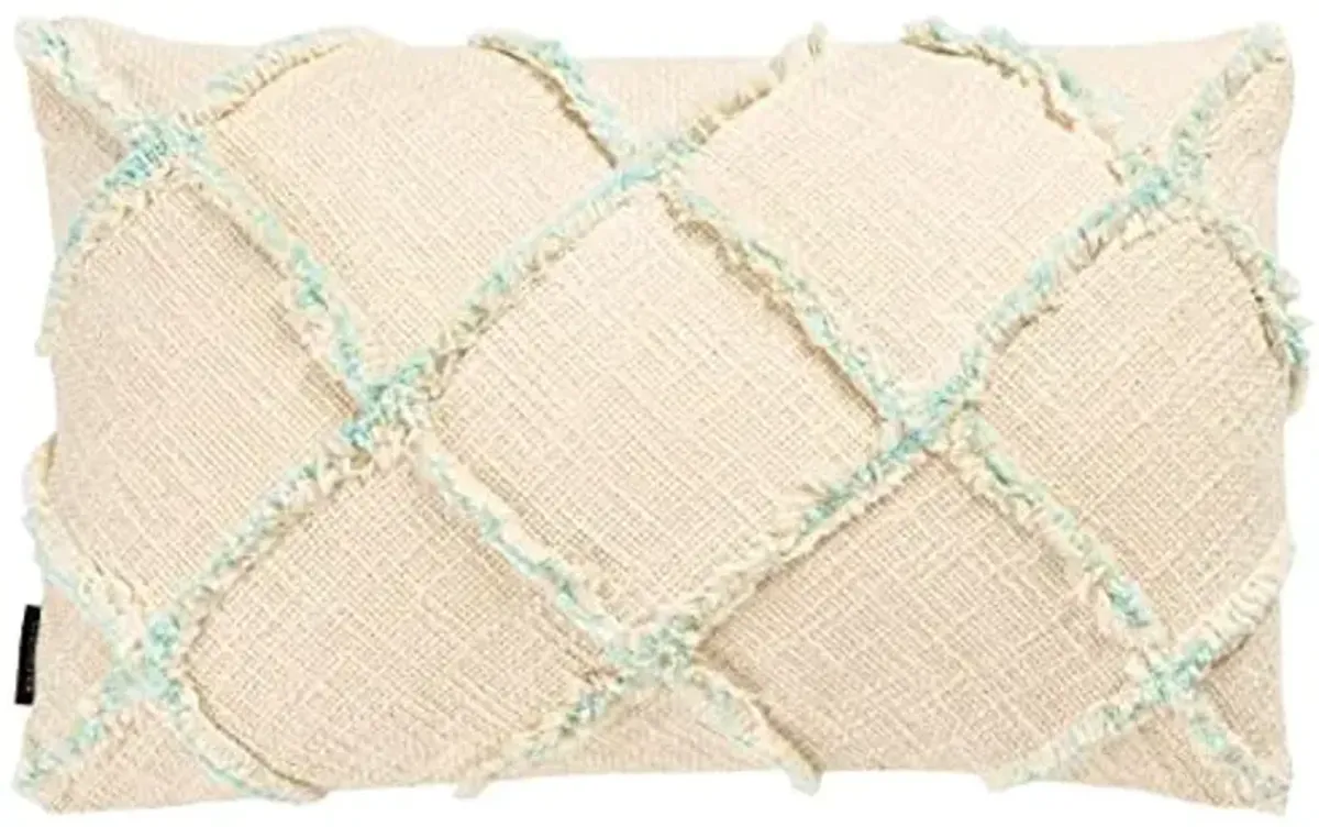 SAFAVIEH Home Collection Ashlin Beige/Teal Trellis Fringe 12 x 20-inch Rectangle Decorative Accent Throw Pillow (Insert Included) PLS6526J-1220, 12"x22"