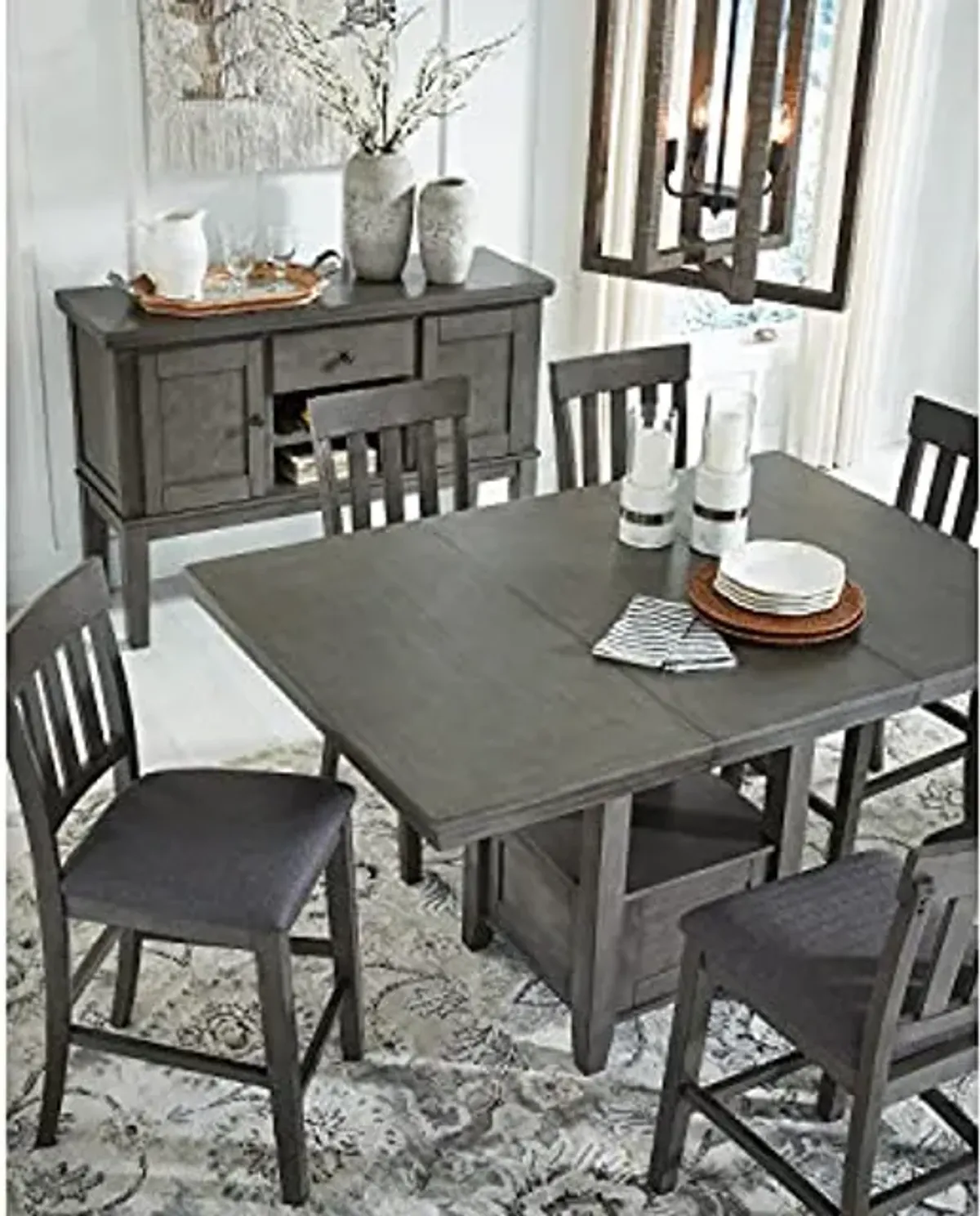 Signature Design by Ashley Hallanden Modern Farmhouse Counter Height Dining Room Extension Table, Dark Gray