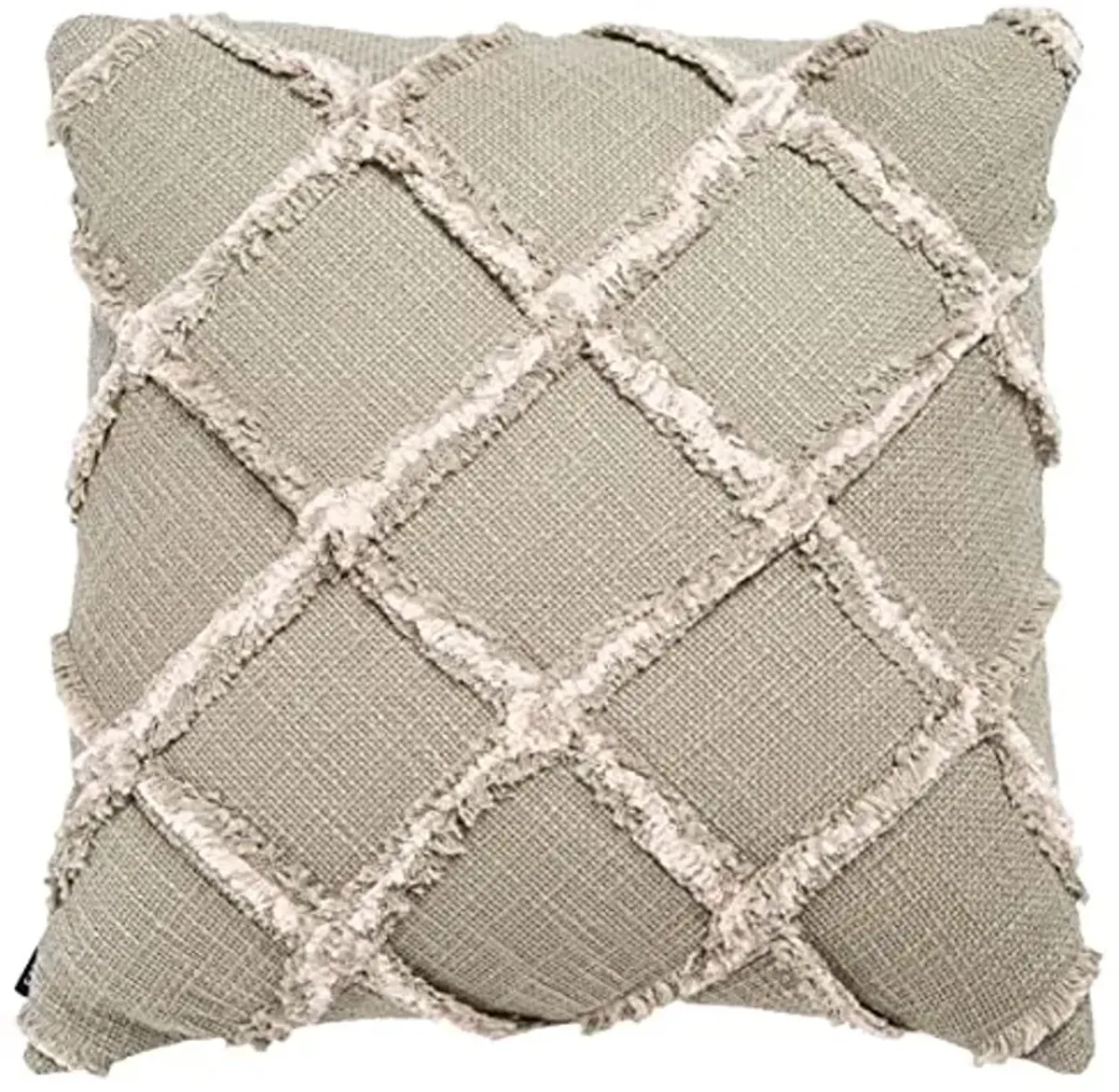 SAFAVIEH Home Collection Ashlin Grey/Beige Trellis Fringe 18-inch Square Decorative Accent Throw Pillow (Insert Included) PLS6526F-1818, 19"x19"