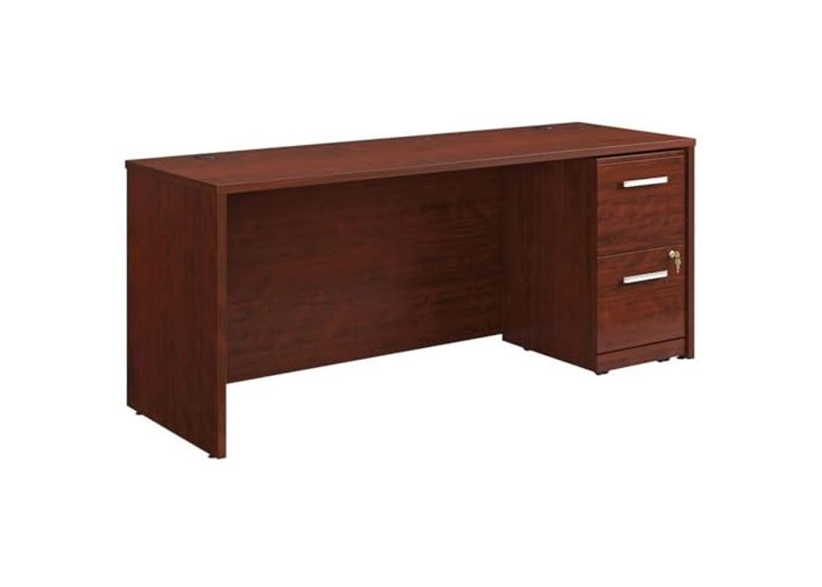 OfficeWorks by Sauder Affirm 72" x 24" 2-File Single Ped Desk, L: 71.10" x W: 23.47" x H: 29.29", Classic Cherry finish