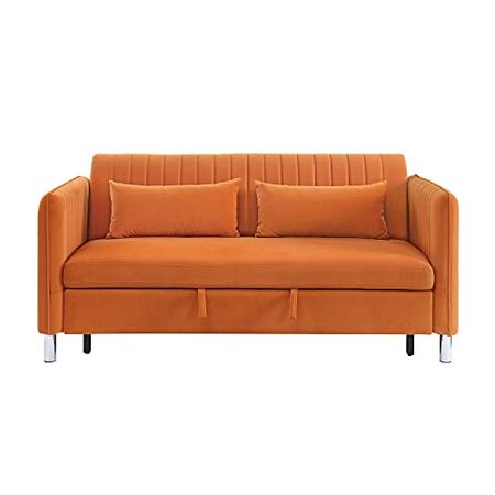 Lexicon Oakhill Velvet Convertible Studio Sofa with Pull-Out Bed, 72" W, Orange