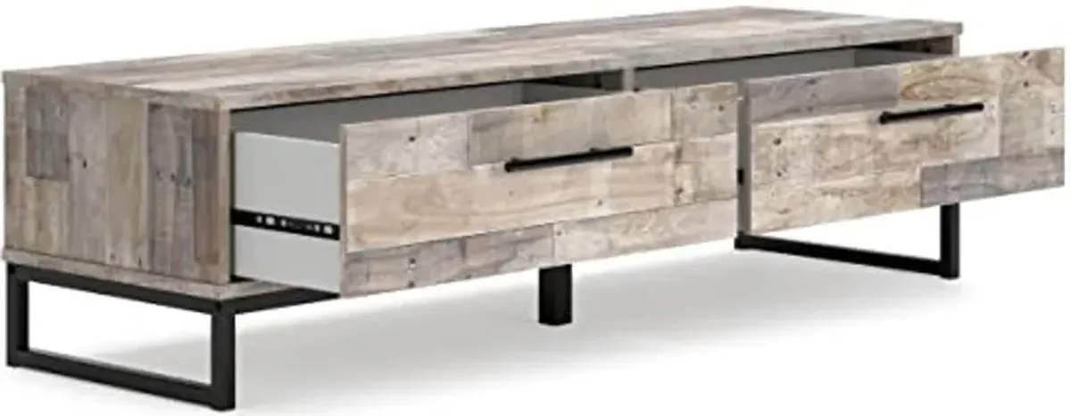 Signature Design by Ashley Neilsville Rustic Butcher Block Entryway Storage Bench, Beige