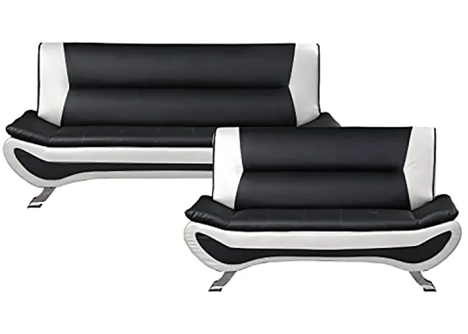 Lexicon Arques Two Tone Faux Leather 2-Piece Living Room Sofa Set, Black and White