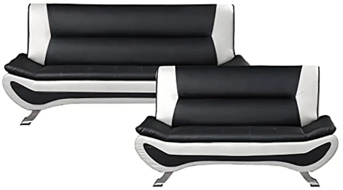 Lexicon Arques Two Tone Faux Leather 2-Piece Living Room Sofa Set, Black and White