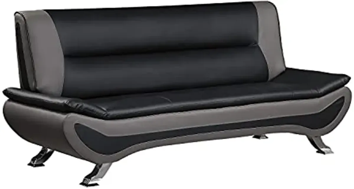 Lexicon Arques Two Tone Faux Leather 2-Piece Living Room Sofa Set, Black and Gray