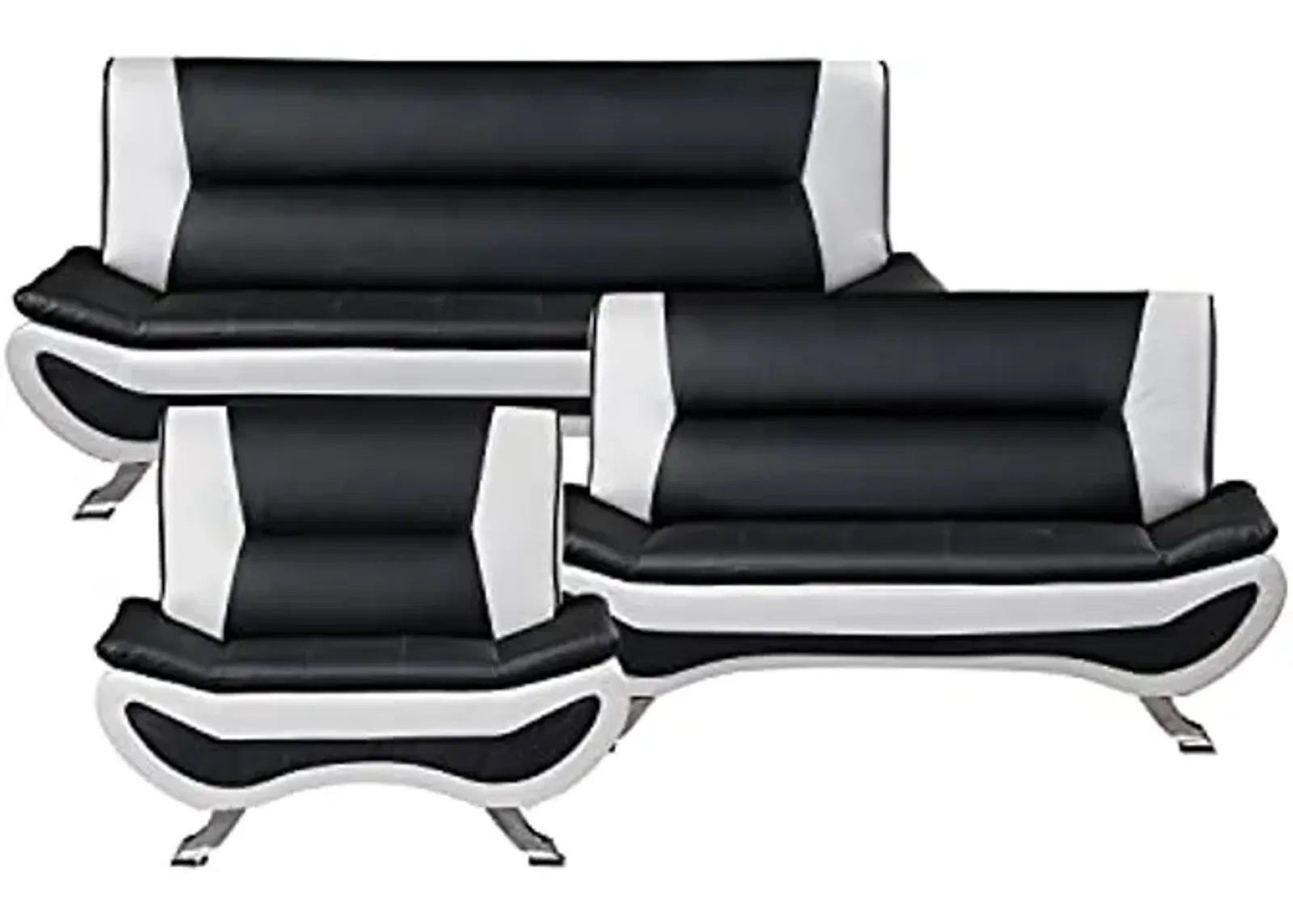 Lexicon Arques Two Tone Faux Leather 3-Piece Living Room Sofa Set, Black and White