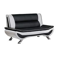 Lexicon Arques Two Tone Faux Leather Living Room Love Seat, 63.5" W, Black and White
