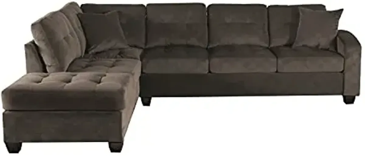 Lexicon Lewis 109.5" x 78" L-Shape Reversible Microfiber Sectional Sofa with Chaise, Chocolate