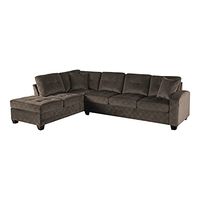 Lexicon Lewis 2-Piece Velvet Fabric Tufted Reversible Sectional Sofa with Chaise, 109.5" x 78", Chocolate