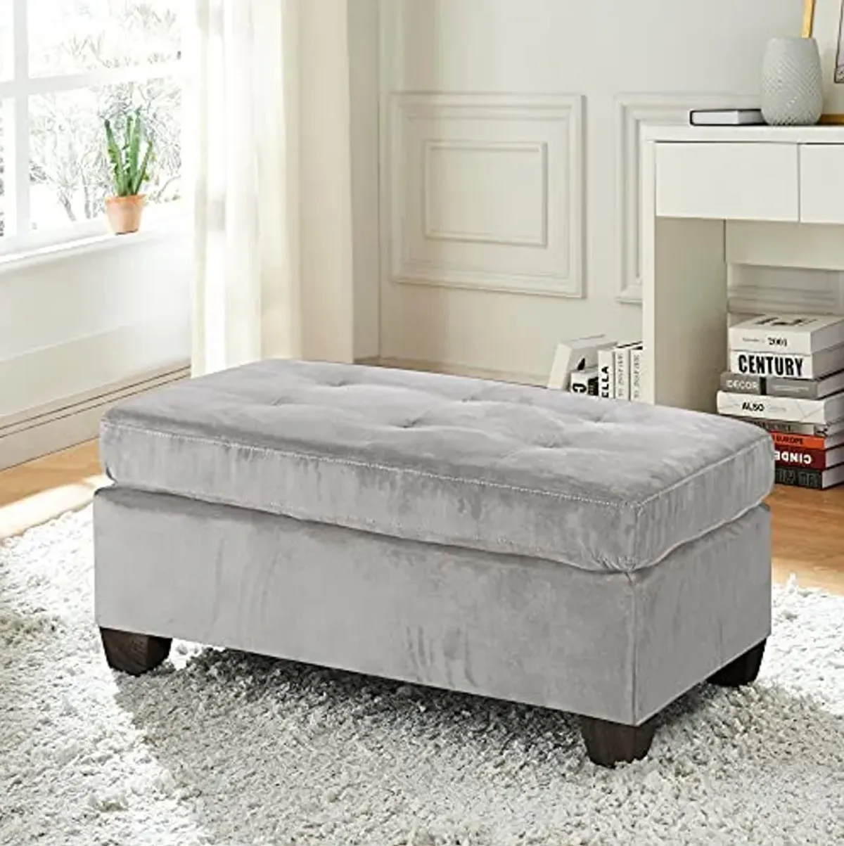 Lexicon Lewis Velvet Accent Ottoman, 37.5" W, Taupe