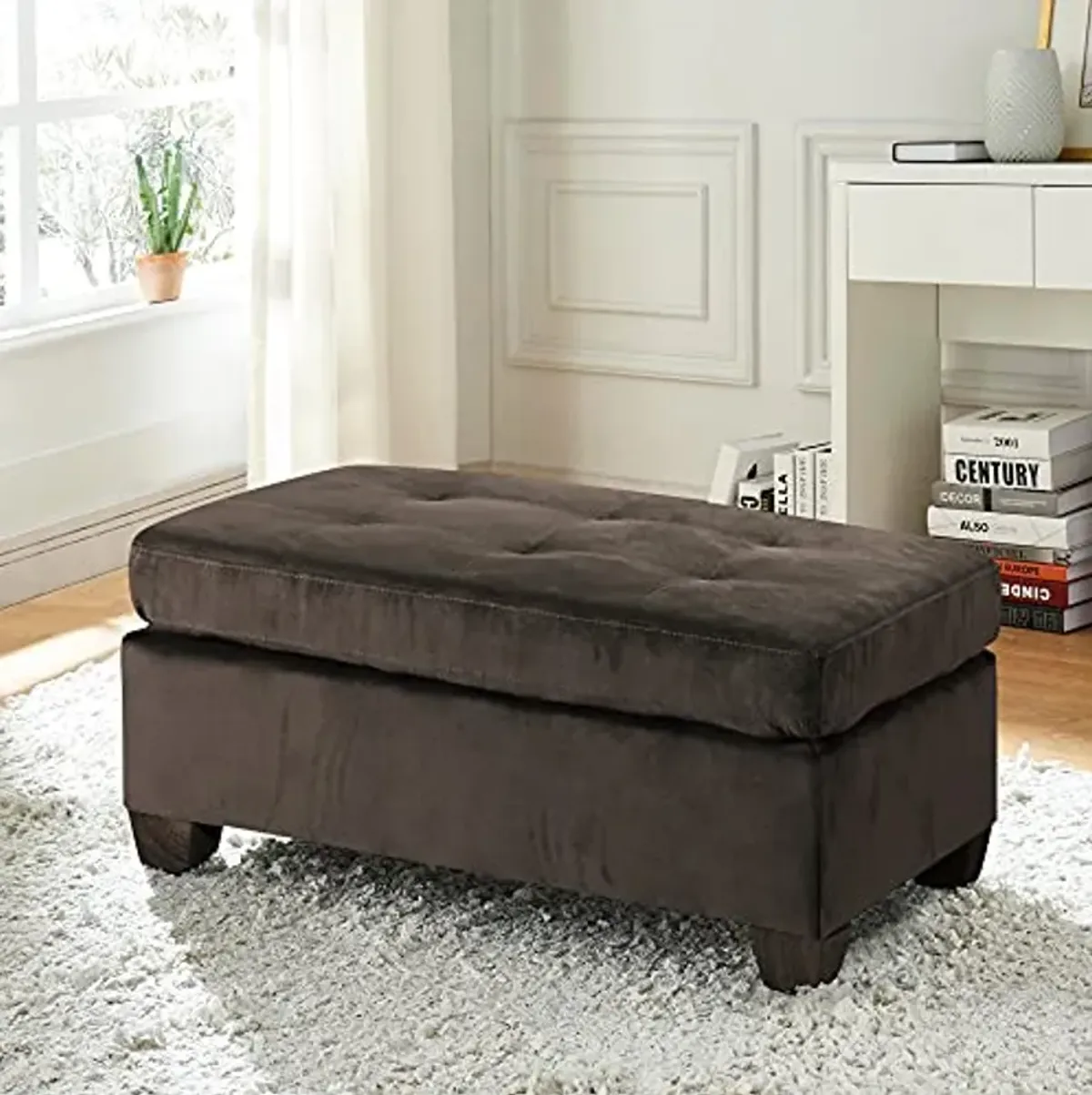 Lexicon Lewis Velvet Accent Ottoman, 37.5" W, Chocolate