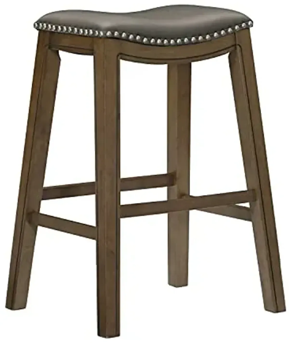 Lexicon Alviso Solid Wood Stools, 31-Inch Bar Height Upholstered Padded Saddle Bar Stools, Faux Leather, Easy Assembly Narrow Solid Wood Frame, Nickel Nailhead, Modern Rustic - Gray