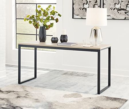 Signature Design by Ashley Waylowe Contemporary 63" Home Office Desk with Melamine Top, Natural Beige & Black