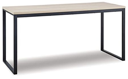 Signature Design by Ashley Waylowe Contemporary 63" Home Office Desk with Melamine Top, Natural Beige & Black