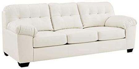 Signature Design by Ashley Donlen Modern Tufted Faux Leather Sleeper Sofa, Queen, White