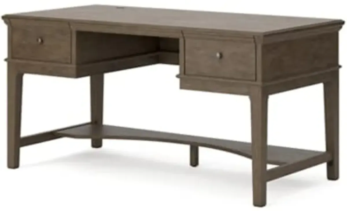 Ashley Furniture Signature Design by Ashley Janismore Traditional Home Office Storage Leg Desk with 2 Drawers and USB Charging Ports in Weathered Gray Engineered Wood