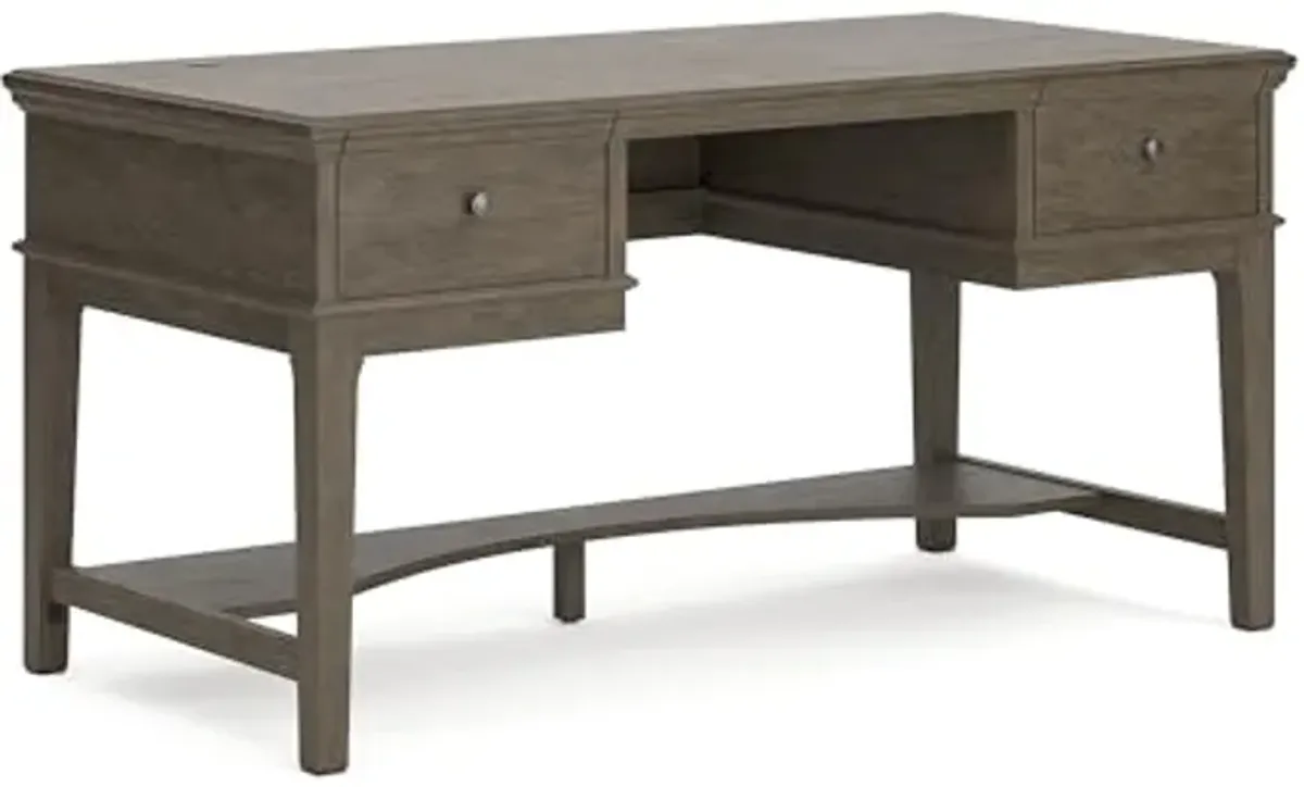 Ashley Furniture Signature Design by Ashley Janismore Traditional Home Office Storage Leg Desk with 2 Drawers and USB Charging Ports in Weathered Gray Engineered Wood