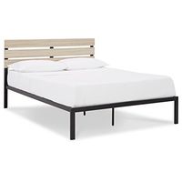 Signature Design by Ashley Waylowe Modern Two-Toned Platform Bed with Headboard, Metal Frame & Slat Foundation, Queen, Black & Light Brown
