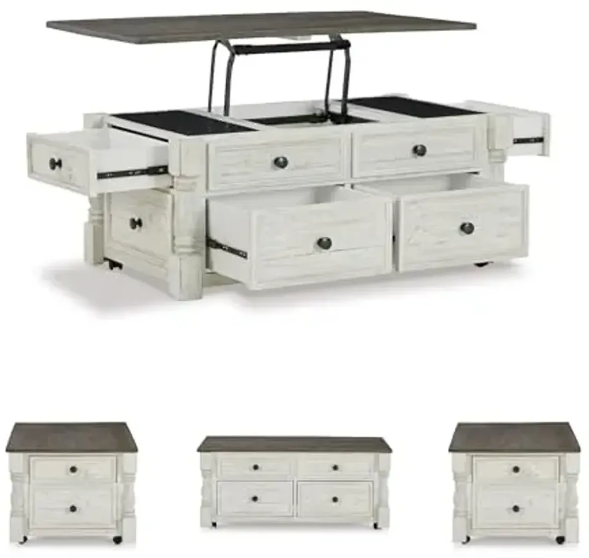 Signature Design by Ashley Havalance Farmhouse Lift Top Coffee Table with 4 Storage Drawers and Small Storage Tray, Whitewash