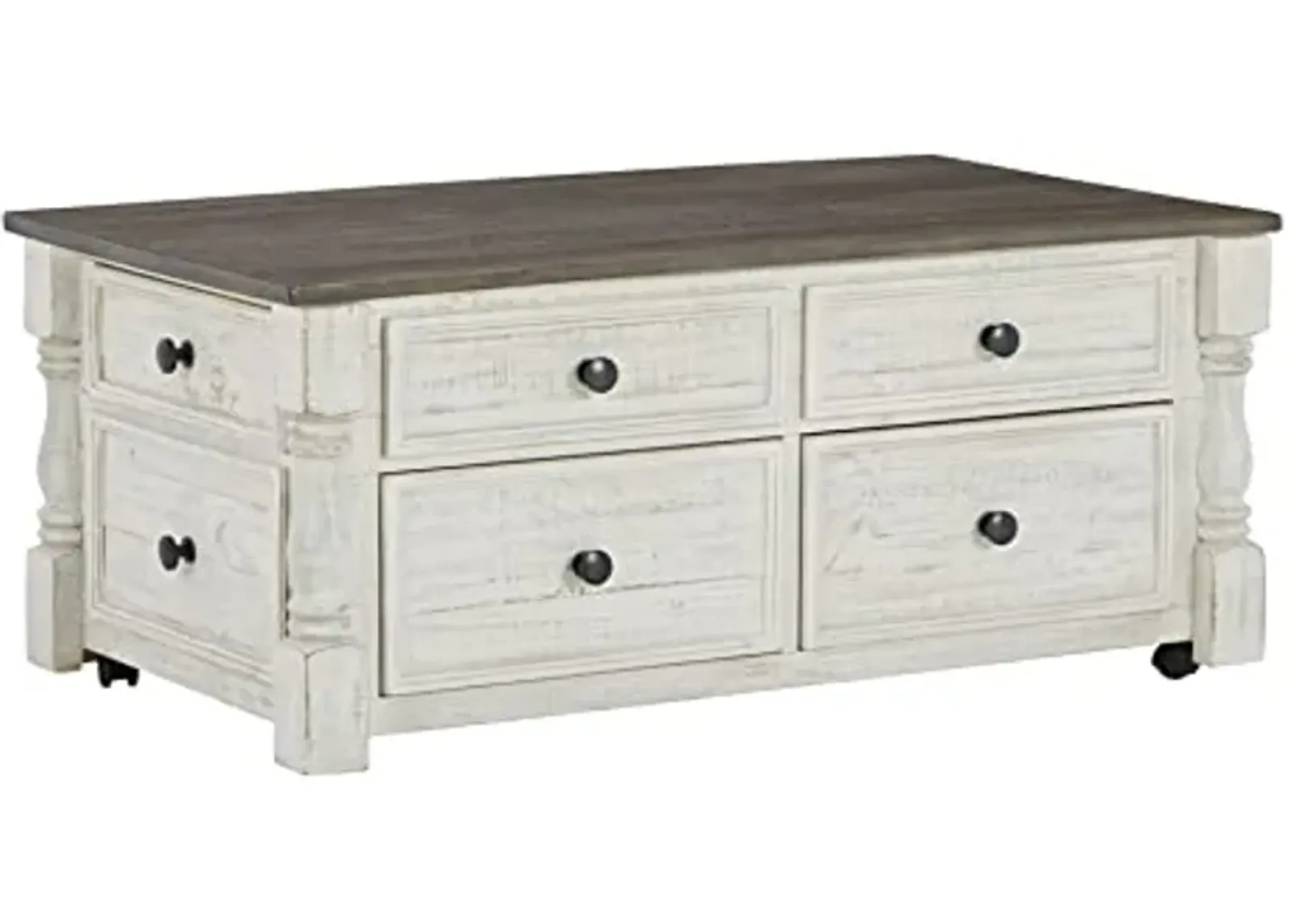 Signature Design by Ashley Havalance Farmhouse Lift Top Coffee Table with 4 Storage Drawers and Small Storage Tray, Whitewash