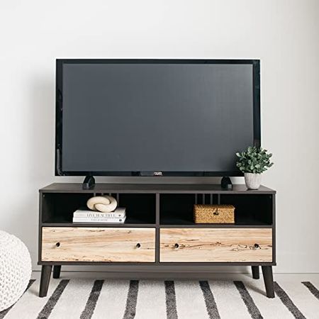 Signature Design by Ashley Piperton Scandinavian TV Stand, Fits TVs up to 50", Black & Sugarberry Wood