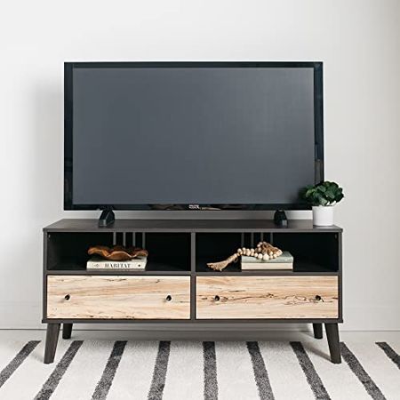 Signature Design by Ashley Piperton Scandinavian TV Stand, Fits TVs up to 50", Black & Sugarberry Wood