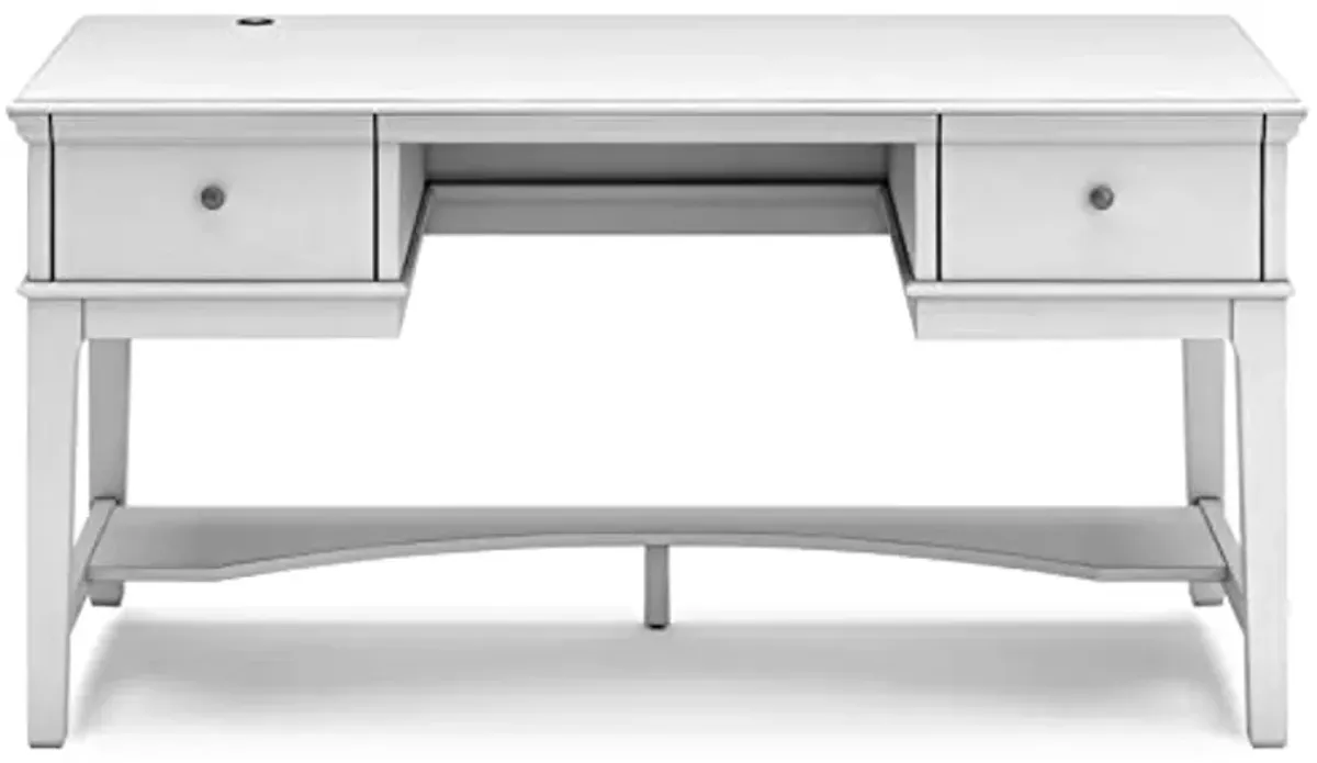 Signature Design by Ashley Kanwyn Classic Home Office Storage Leg Desk with 2 Drawers and USB Ports, White