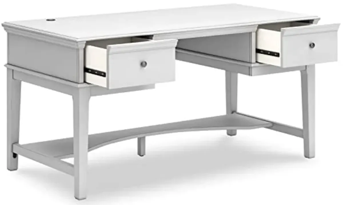 Signature Design by Ashley Kanwyn Classic Home Office Storage Leg Desk with 2 Drawers and USB Ports, White