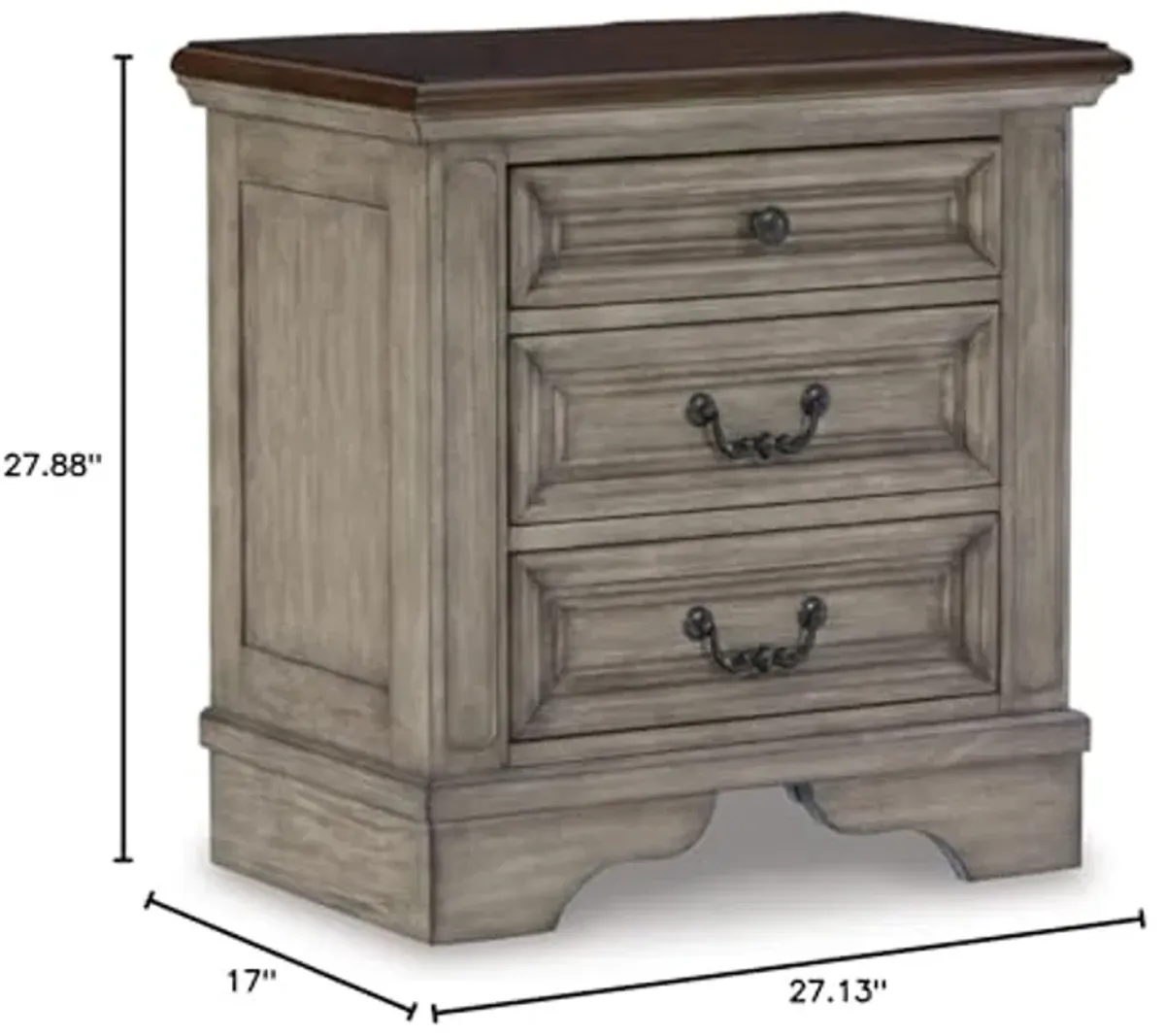 Signature Design by Ashley Lodenbay Casual 3 Drawer Night Stand with USB Charging Ports, Antique Gray