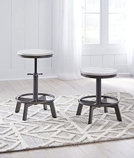 Signature Design by Ashley Torjin Industrial Adjustable Height Counter Barstool, 2 Count, White & Black