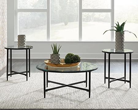 Signature Design by Ashley Stetzer Contemporary 3 Piece Table Set with Coffee & 2 End Tables, Black