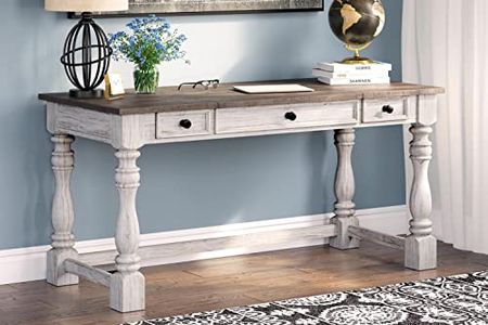 Signature Design by Ashley Havalance Casual 62.38" Home Office Desk with 2 Drawers and USB Charging Ports, Whitewash & Dark Brown